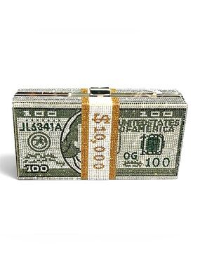 Stack of Cash Clutch Purse $10,000 Money Crystal Rhinstone Bling Bag Las Vegas